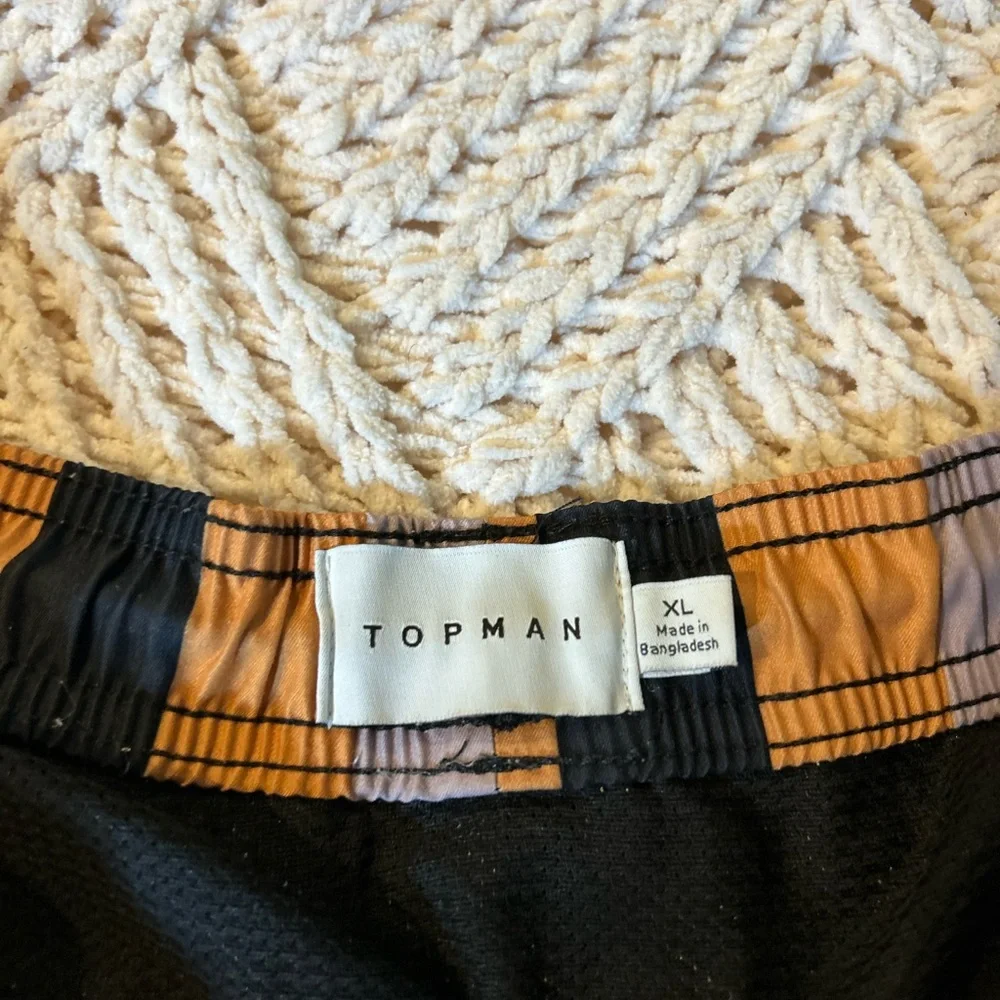 Topman Orange and Black Striped Swim Trunks